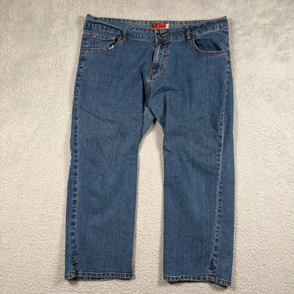 Hip Jeans Women Size 18 Blue Medium Wash Cropped Capri Embroidered Stretch Pants